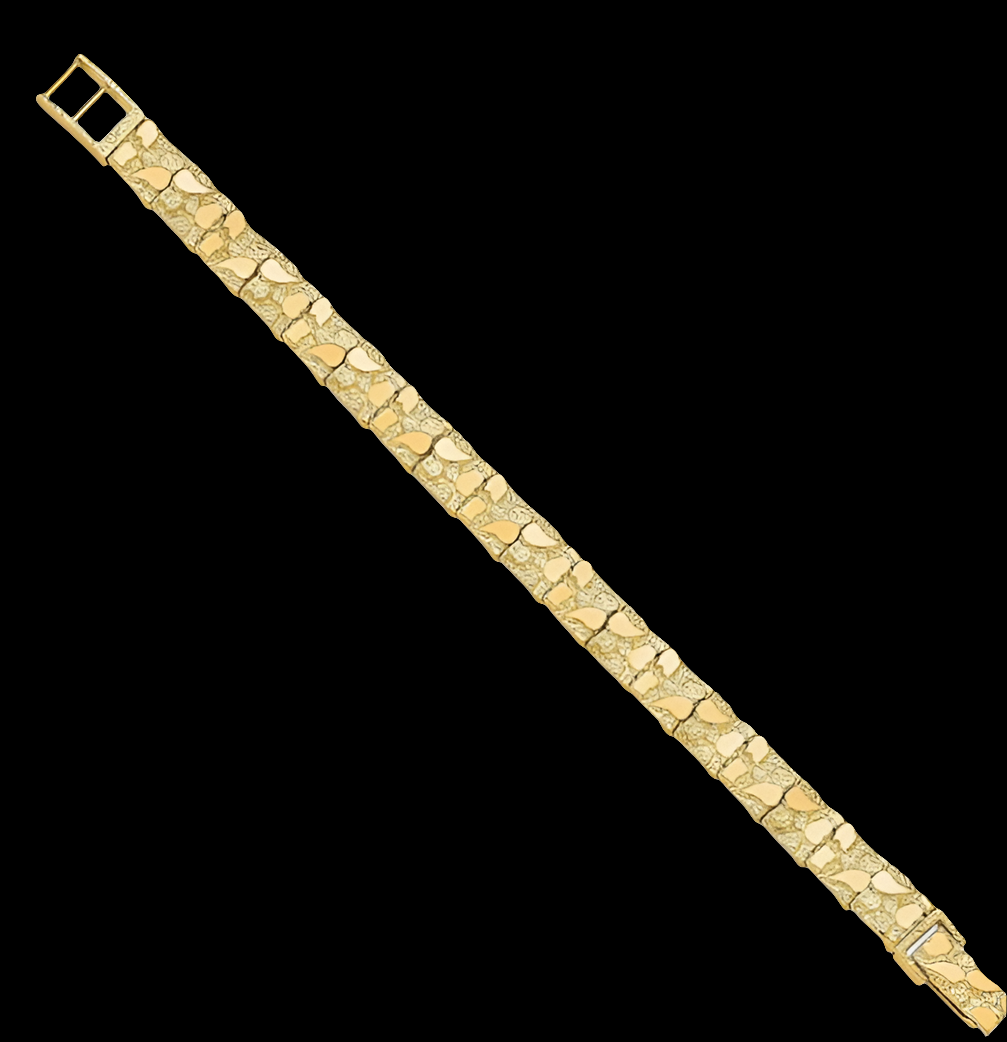 COCOMONEY 14K Solid Yellow Gold 9.5mm Chunky Nugget Chain Bracelet