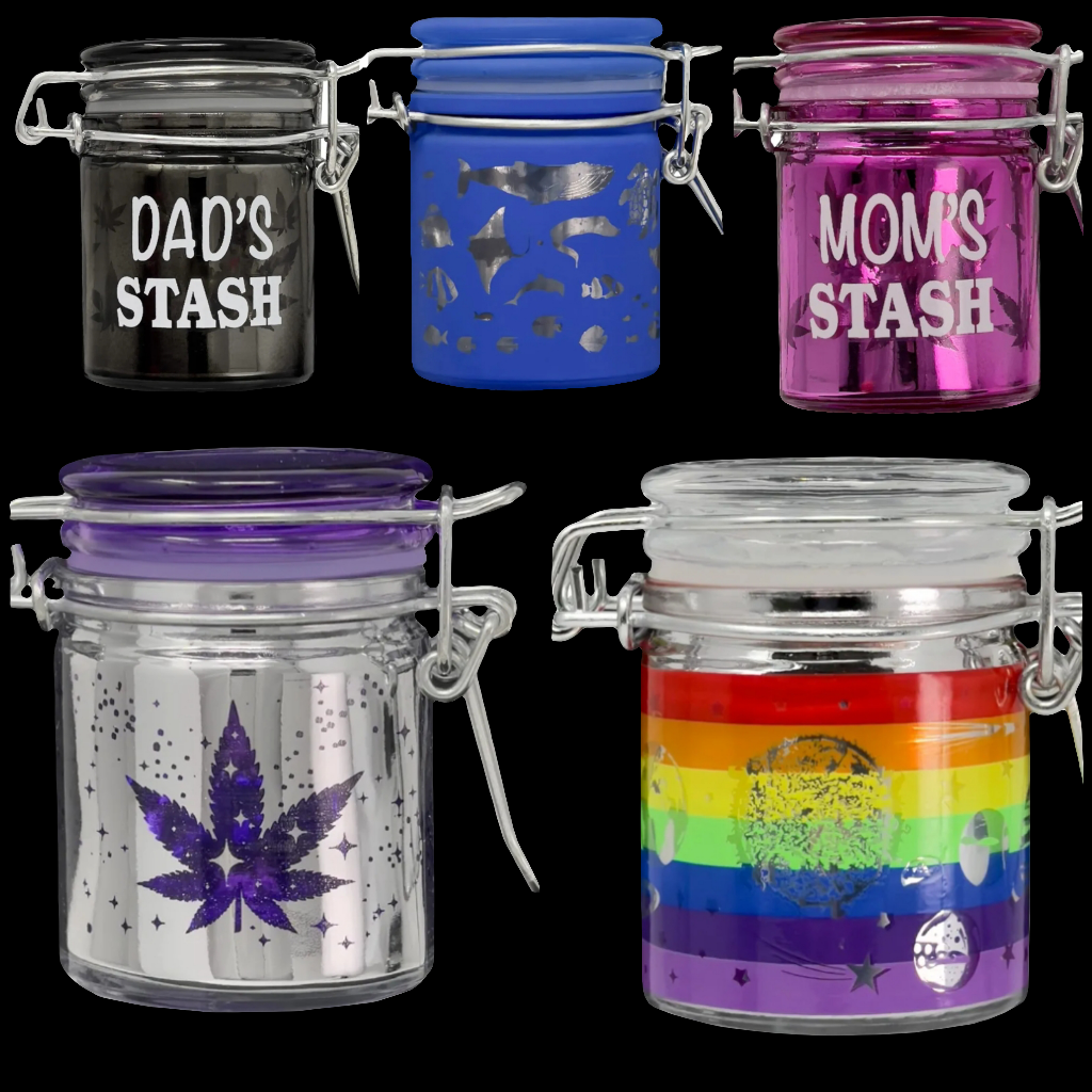 Airtight Glass Mini 2.5'' tall Storage Jar with Clamping Lid (Rainbow Space), SJM44, Silver