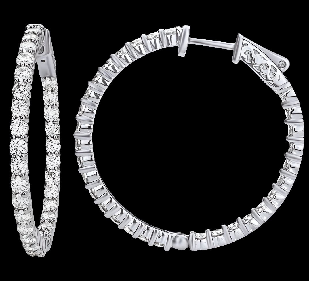 14K Natural Diamond Inside-Out Hoop Earrings In 14K Solid Gold