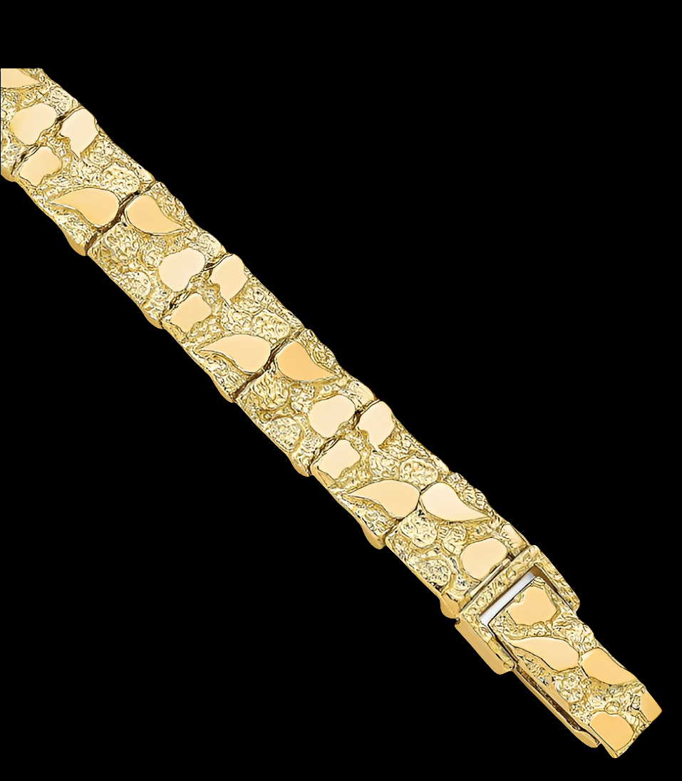 COCOMONEY 14K Solid Yellow Gold 9.5mm Chunky Nugget Chain Bracelet