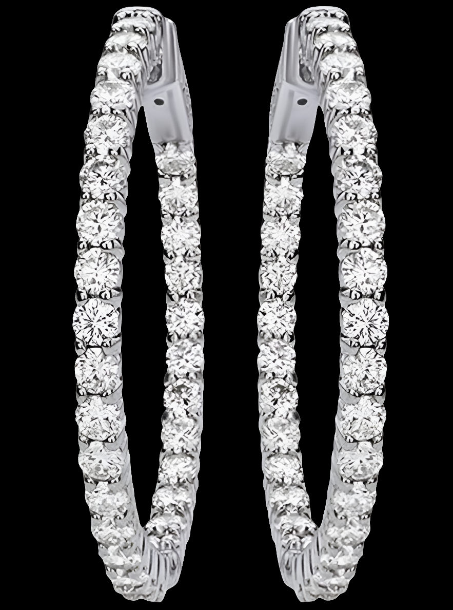 14K Natural Diamond Inside-Out Hoop Earrings In 14K Solid Gold