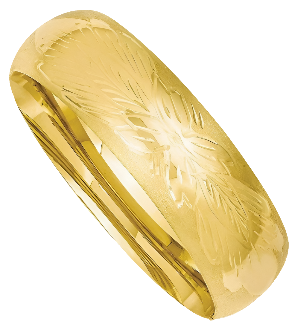 COCOMONEY Wide Florentine Engraved Hinged Bangle Bracelet, 14K Gold