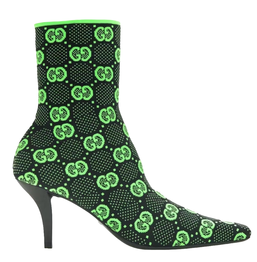 Gucci GG 75mm knit Ankle Boots Black/Fluorescent Yellow