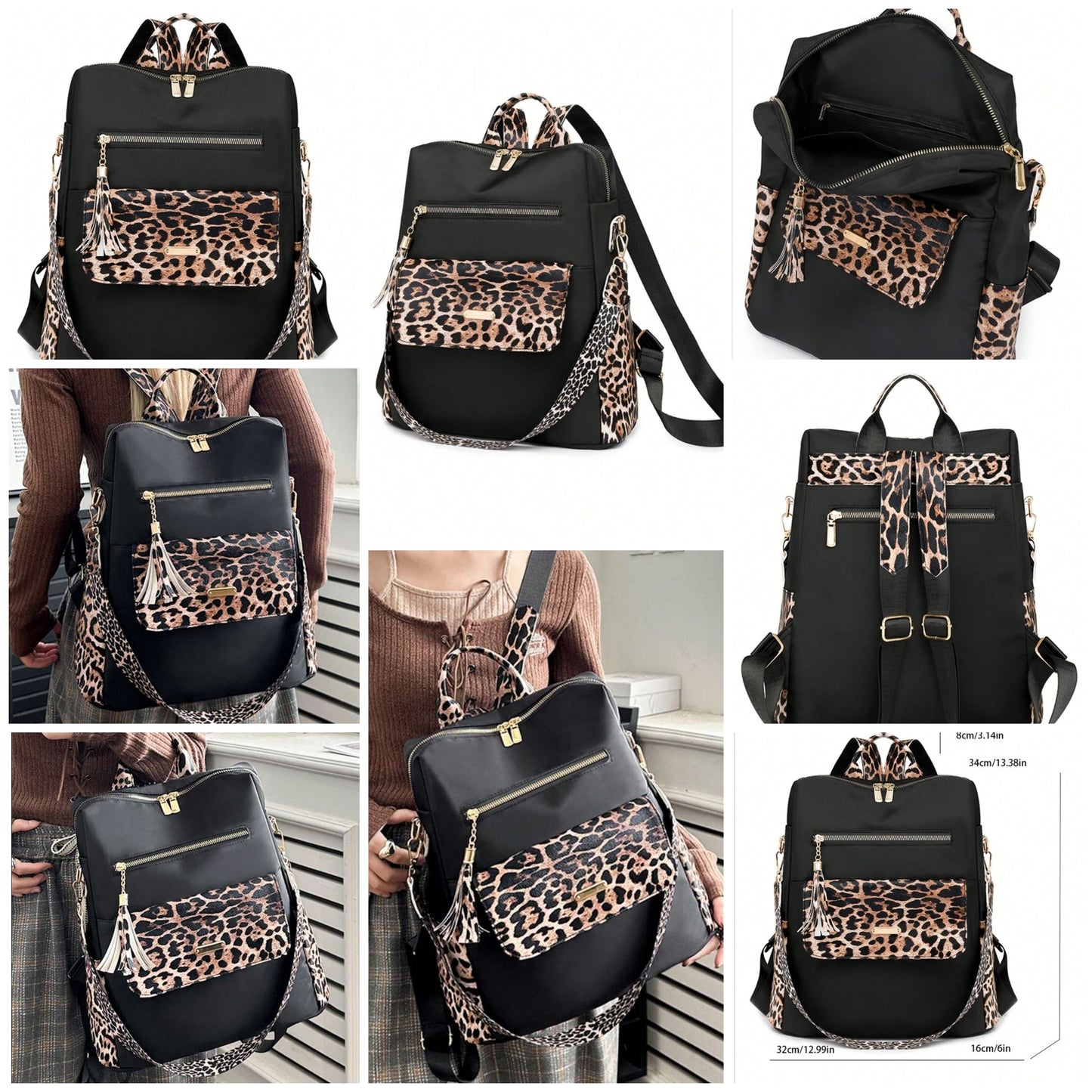 Fashion Cocomoney Leopard Travel Backpack With Large Capacity, Tassel Decor & Anti-Theft Feature