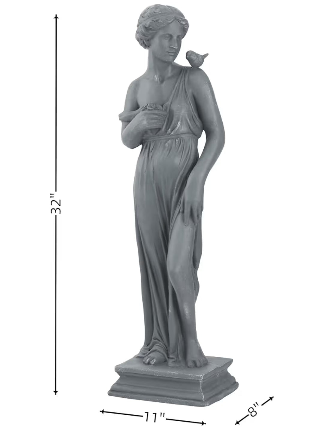 Outdoor Indoor Garden 32‘’ High Statue Nymph Sculpture Goddess of Greek Mythology Roman Style Patio Lawn Porch Decor Gray