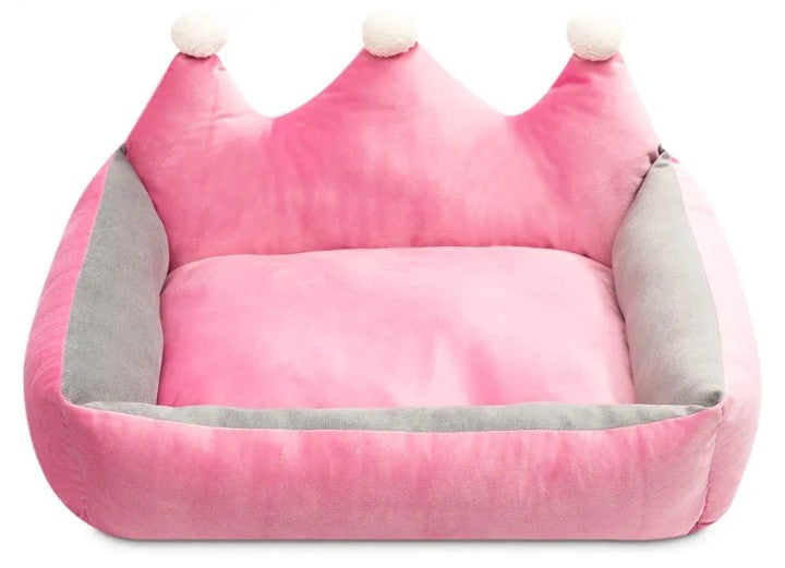Pet Bed for Dog or Cat Rectangle Plush Warm Puppy Sofa Mat Cushion, Pink Crown