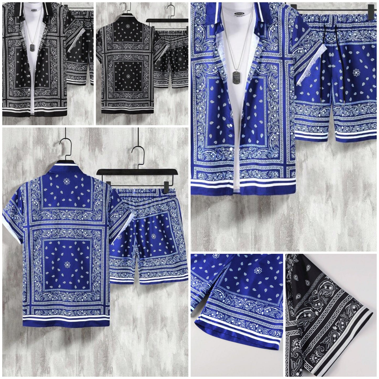 2pc Paisley Print Short Sleeve Shirt And Shorts Set, Suitable For Summer COCOMONEY