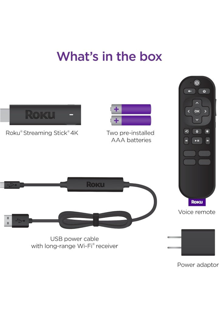 Roku Streaming Stick 4K | Portable Roku Streaming Device 4K/HDR/Dolby Vision, Roku Voice Remote, Free & Live TV