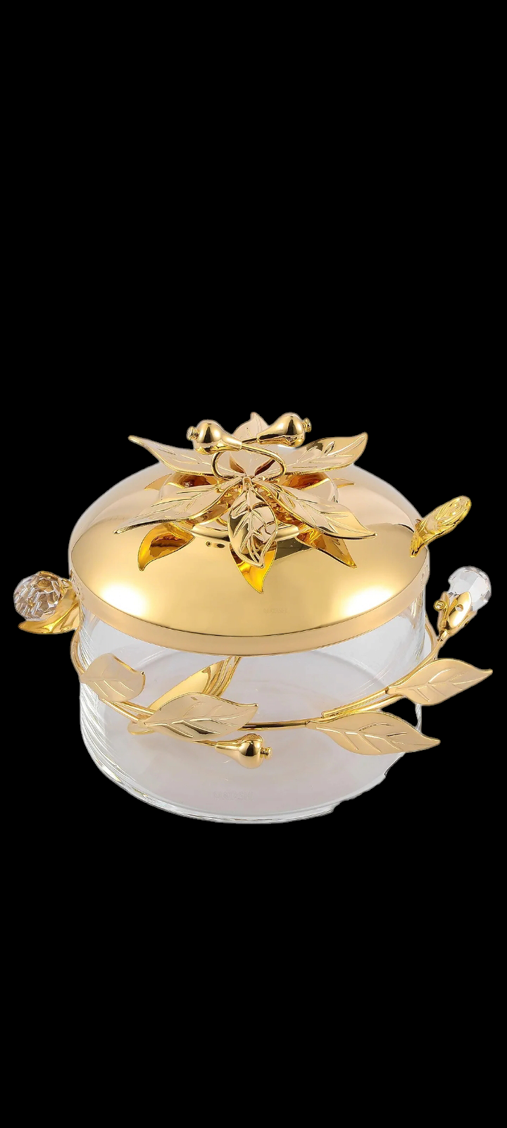 24K Gold Plated Sugar Bowl, Honey Dish, Candy Glass Bowl - Flower and Vine Design w/Spoon Great Gifts idea for Mother's Day, Birthday, Anniversary