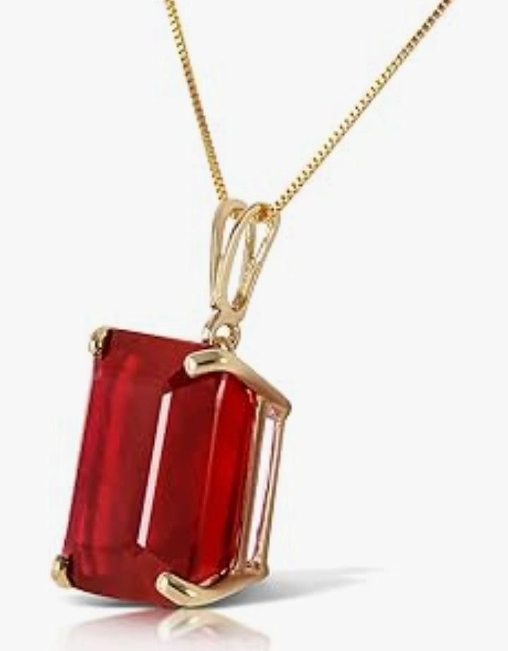 COCOMONEY 6.5 CTW 14k Solid Gold Necklace Emerald Cut Ruby