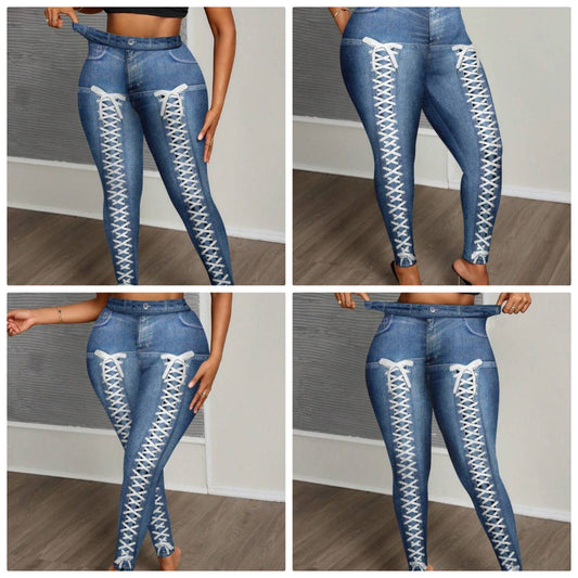 Plus Size Women Casual & Versatile Full-Print Pattern Leggings COCOMONEY