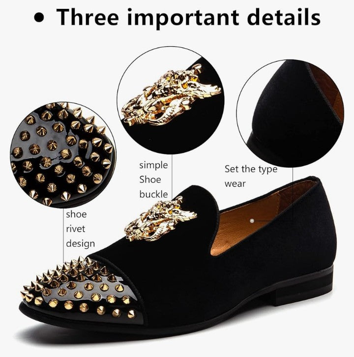Velvet Loafers Dress Shoes with Metal Embellishments Party Luxury Loafer Shoes