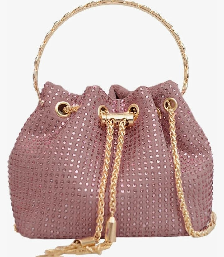 Rhinestone Evening bag Bling Sparkly Crystal Drawstring Bucket Bag Crossbody Bag for Wedding Party Prom