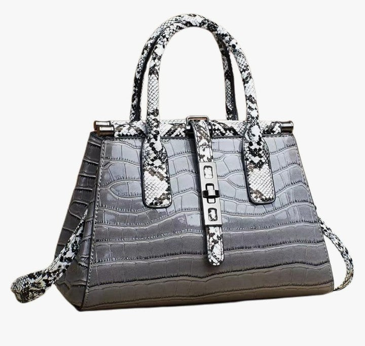 Women Patent Faux Leather Satchel Handbag Crocodile Tote Purse Snakeskin Handle Shoulder Bag,Gift
