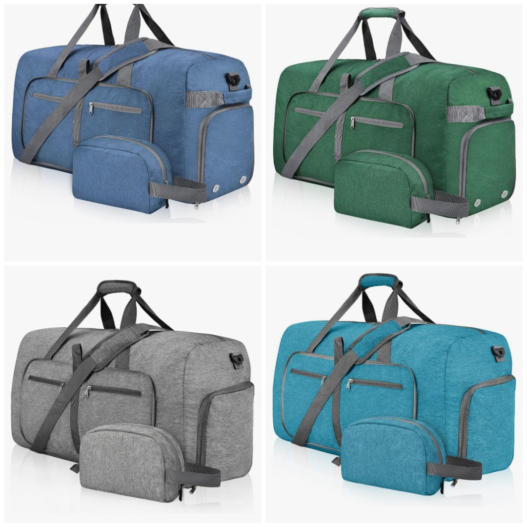2pc Duffle Bag with Shoes Compartment and Adjustable Strap,Foldable Travel Duffel Bags for Men Women,Waterproof Duffel Bags