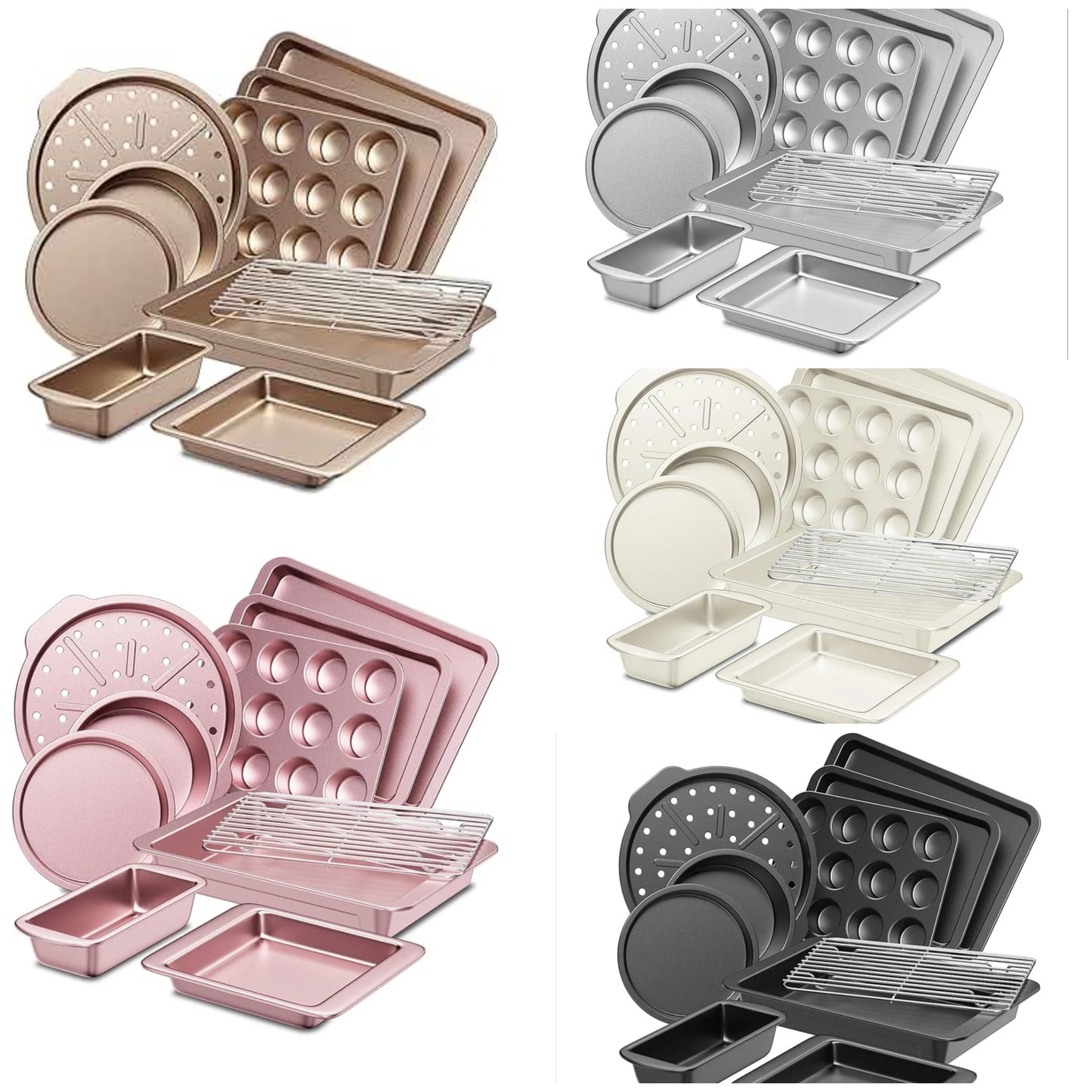 Bakeware Sets, Baking Pans Set, Nonstick Oven Pan for Kitchen with Wider Grips, 10-Piece Including Rack, Cookie Sheet, Cake Pans, Loaf Pan, Muffin Pan, Pizza Pan -
