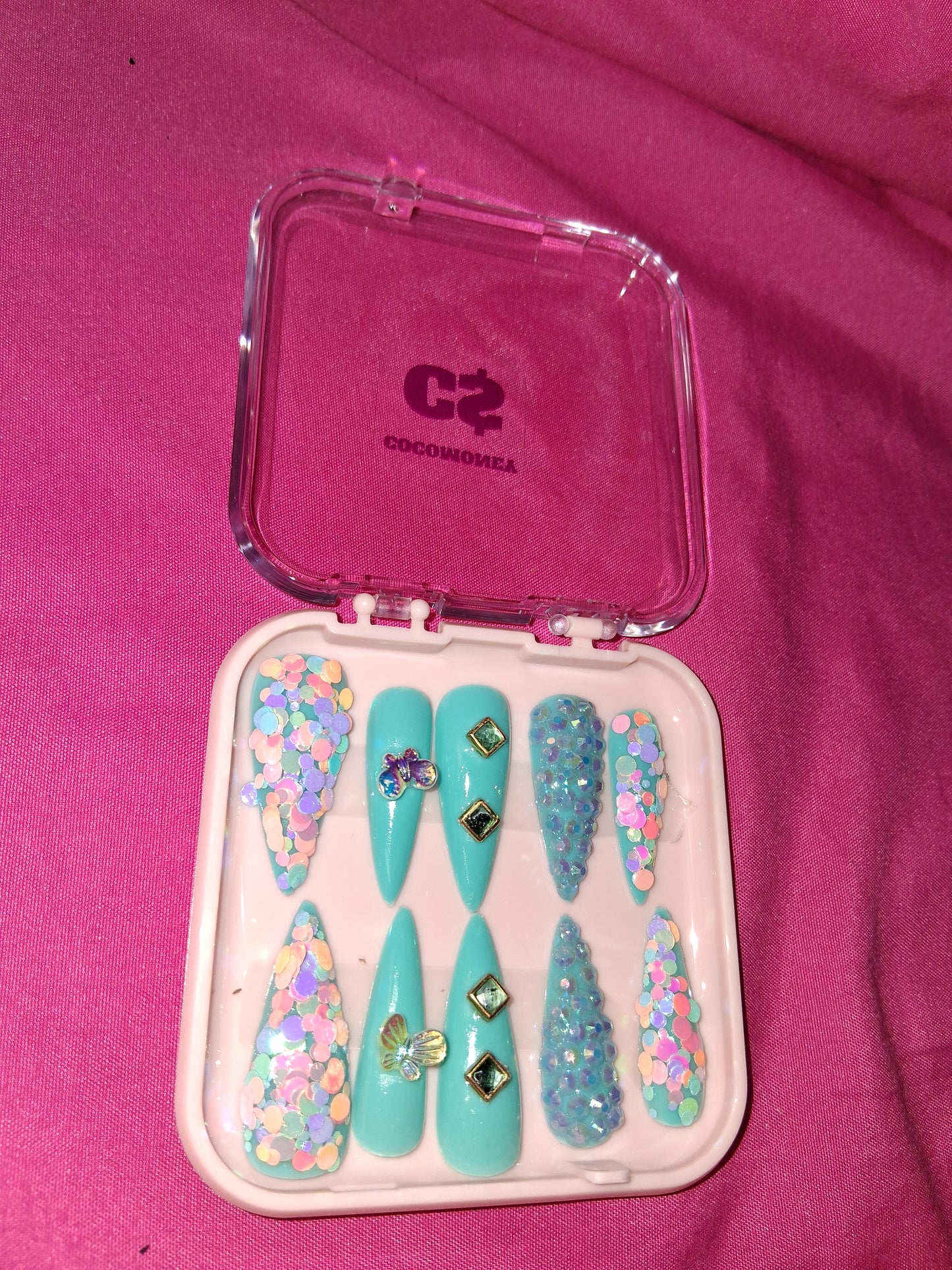 COCOMONEY NAILS CUSTOM 1 OF 1 GLUE ON PRESS ON COMES WITH FREE GIFTS #b60