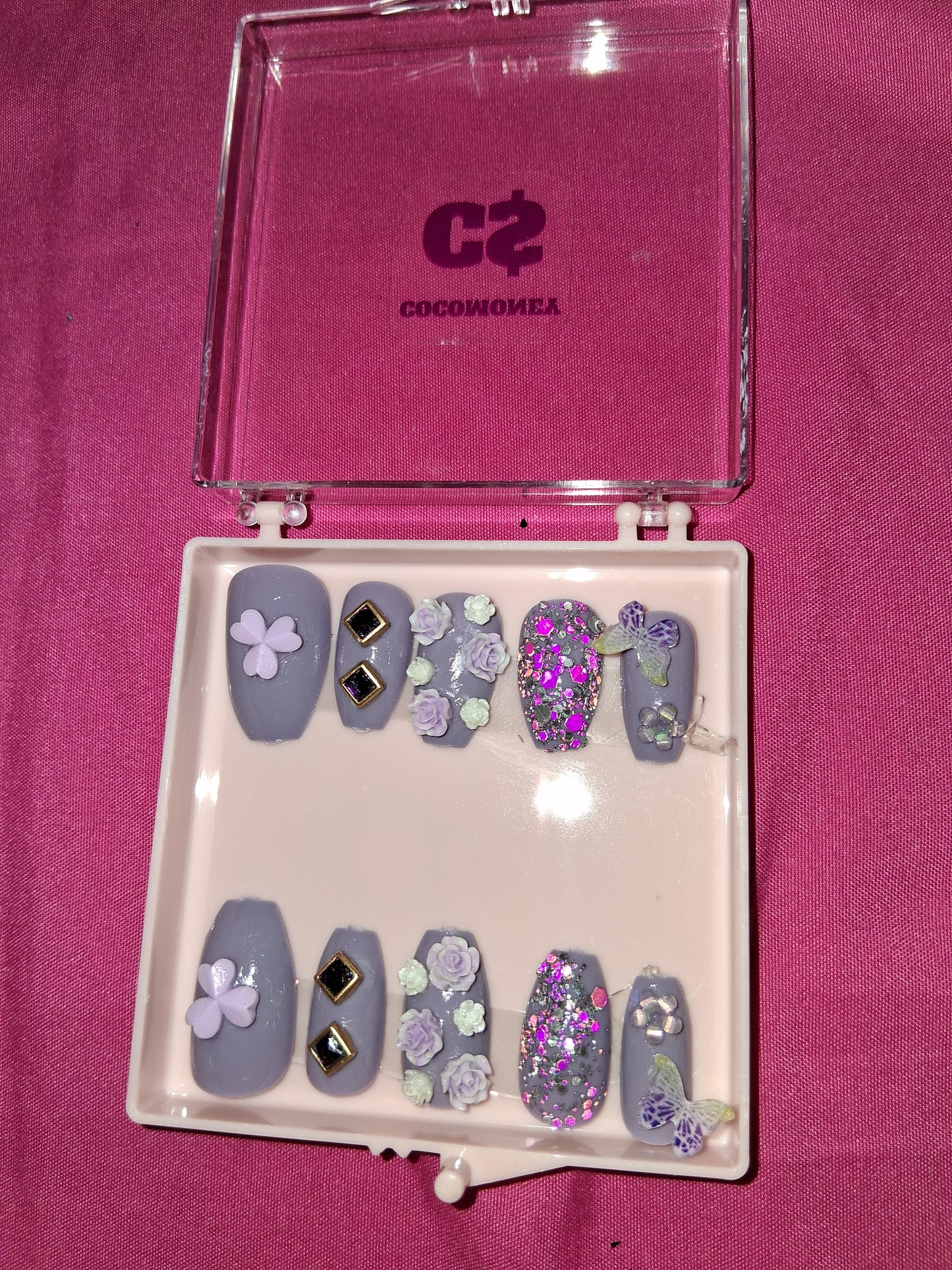 COCOMONEY NAILS CUSTOM 1 OF 1 GLUE ON PRESS ON COMES WITH FREE GIFTS #b48