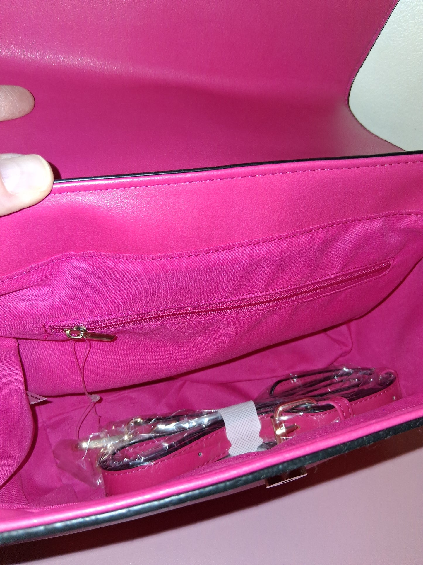 COCOMONEY HANDBAG ONLY 1 PINK MAGNETIC CLOSURE WITH STRAP 11IN BY 8IN BY 4IN pu