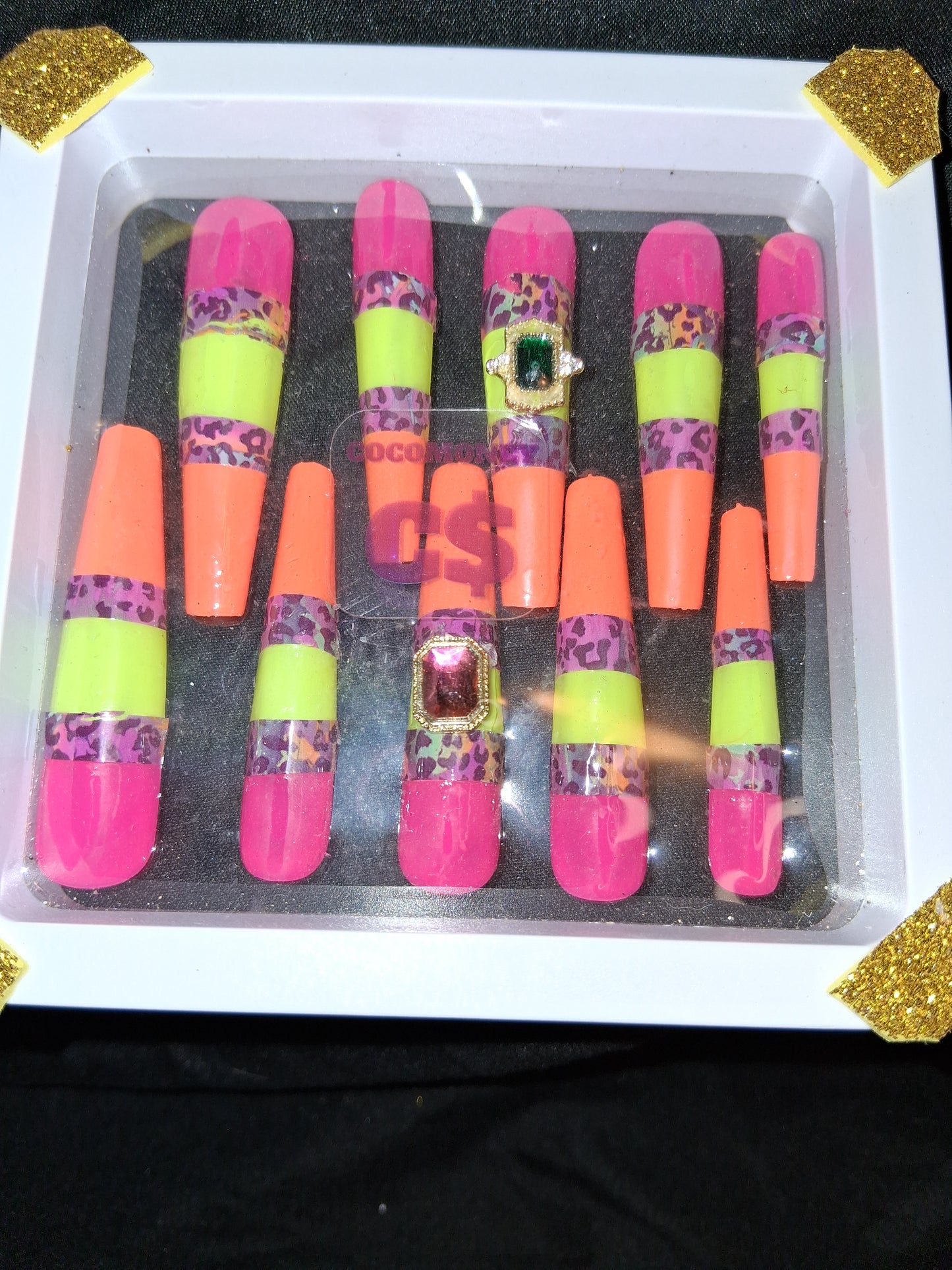 COCOMONEY NAILS CUSTOM 1 OF 1 GLUE ON PRESS ON COMES WITH FREE GIFTS #o74