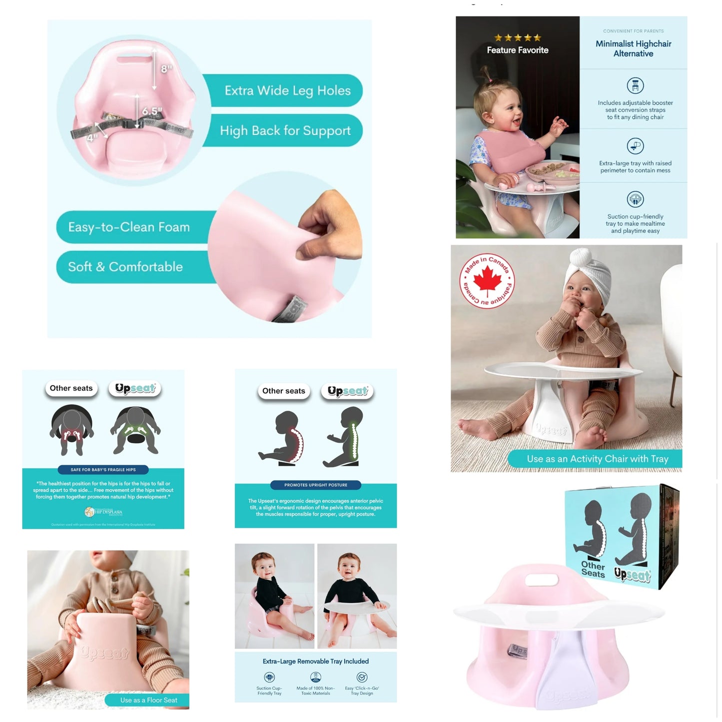 Upseat Baby Floor Seat Booster Chair for Sitting Up with Removable Tray for Meals and Playtime, Developed with Physical Therapists for Safe and Healthy Hip Development and Posture