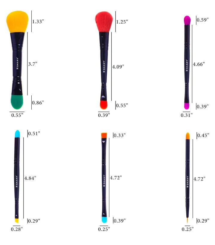 Vegan Makeup Brushes - LUNA - 6 PC Double Sided Travel Make up Brushes with 12 unique Bristles - with Brush storage Pouch - Synthetic