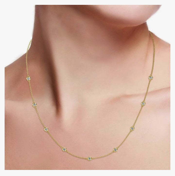 COCOMONEY 9 Stone Round Natural Diamond (SI2-I1, G-H) Women Station Necklace 0.65 ctw 14K Yellow Gold
