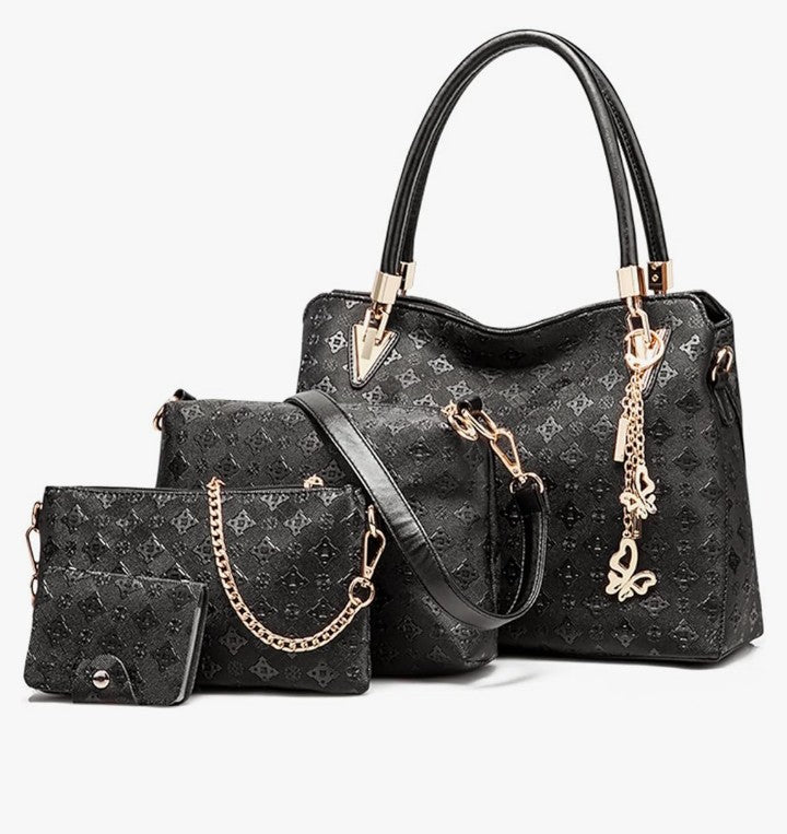 Fashion Handbags set 4pcs PU Leather shoulder Bags Tote Bags Wallets Butterfly Chain Accessories