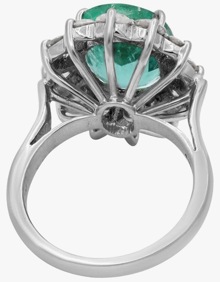COCOMONEY Genuine Emerald & Diamond Halo Statement Wedding Ring Cluster Diamond Delicate Ring 18k Solid White Gold Bridal Ring Gift For Her Jewelry
