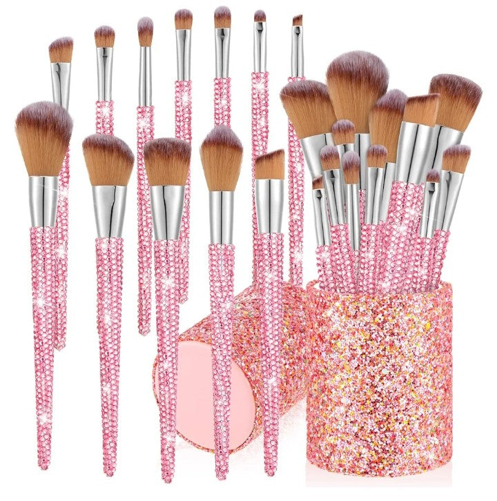 COCOMONEY 13 Pieces Rhinestone Makeup Brushes Set Bling Crystal Professional Face Cosmetics Blending Liquid Foundation Powder Concealer Eye Shadows Make up Beauty Tool Glitter with Holder