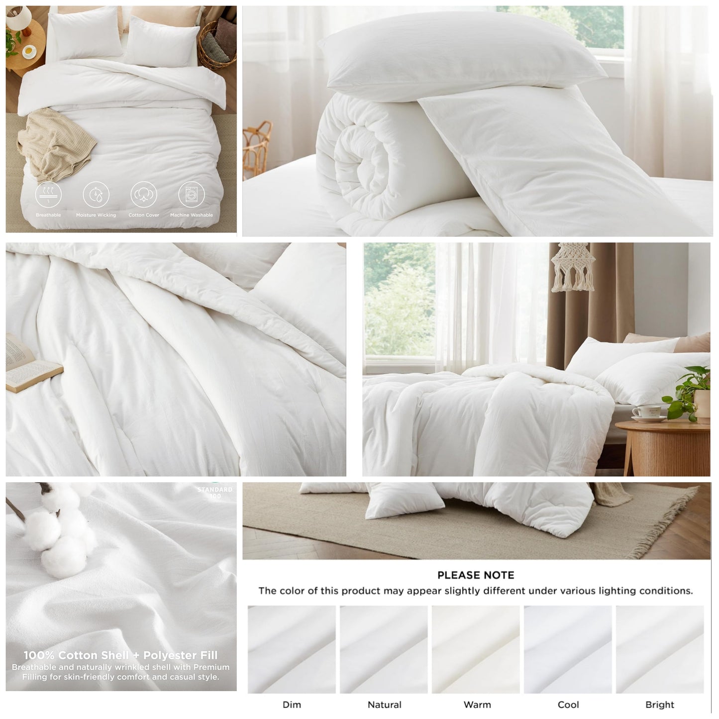 100% Cotton outer Fabric with Microfiber Inner Fill, Queen Comforter Set for All Seasons, 3 Pieces, 1 Comforter and 2 Pillow Cases