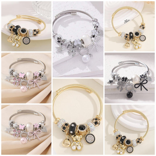 Rhinestone Decor Bear Charm Bangle cocomoney