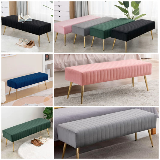 44.75" Tufted Bed Bench Modern Velvet Upholstered Ottoman Bench With Gold Legs Luxurious Makeup Vanity Bench With Padded Seat For Entryway Cloakroom End Of Bed Bench As Room Decor iron