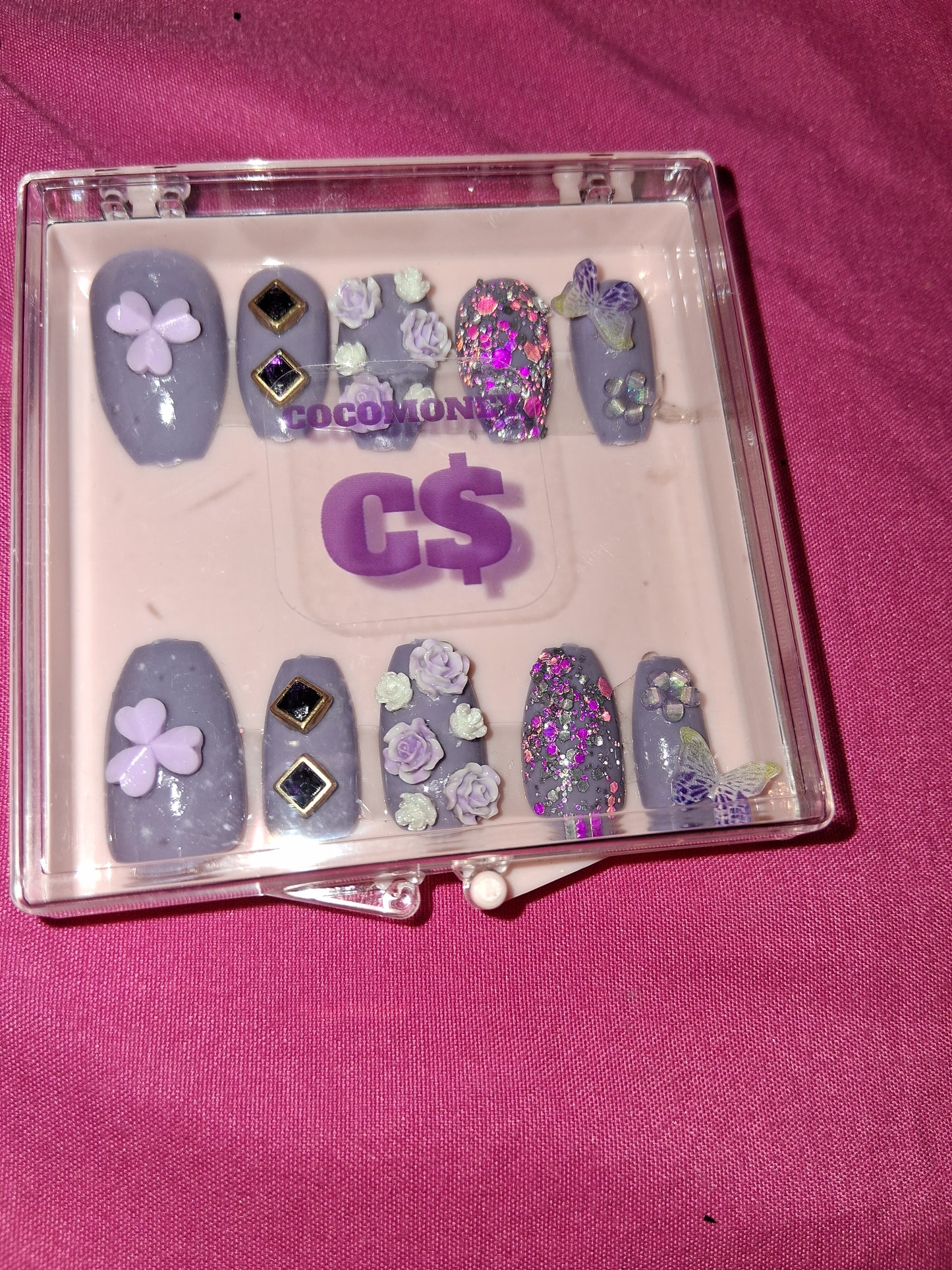 COCOMONEY NAILS CUSTOM 1 OF 1 GLUE ON PRESS ON COMES WITH FREE GIFTS #b48