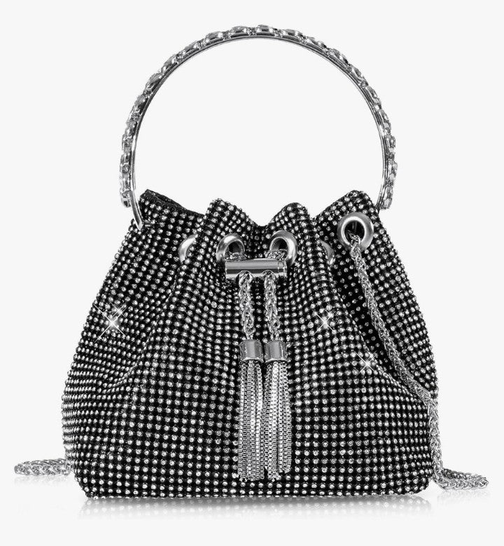 Bling Rhinestone Purse for Women, Glitter Clutch Handbag Bucket Evening Bag for Girls Wedding