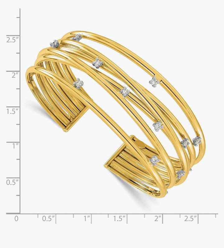 COCOMONEY 0.75 Ct Diamonds 18k Yellow Gold High Polish 31mm Criss-Cross Cuff Bangle Bracelet - Modern Glamour