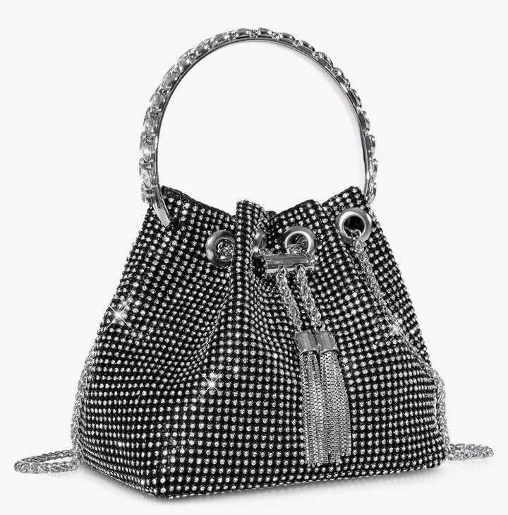 Bling Rhinestone Purse for Women, Glitter Clutch Handbag Bucket Evening Bag for Girls Wedding