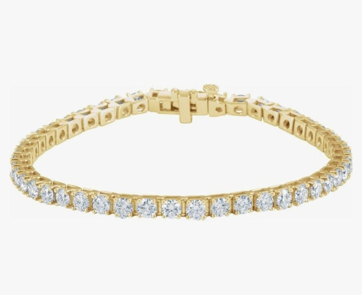 COCOMONEY 18k Yellow Gold 7.00 Ct Round Diamond (SI1/G-H) Line Tennis Bracelet