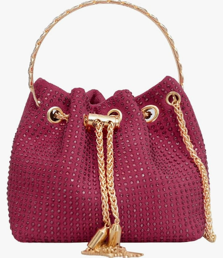 Rhinestone Evening bag Bling Sparkly Crystal Drawstring Bucket Bag Crossbody Bag for Wedding Party Prom