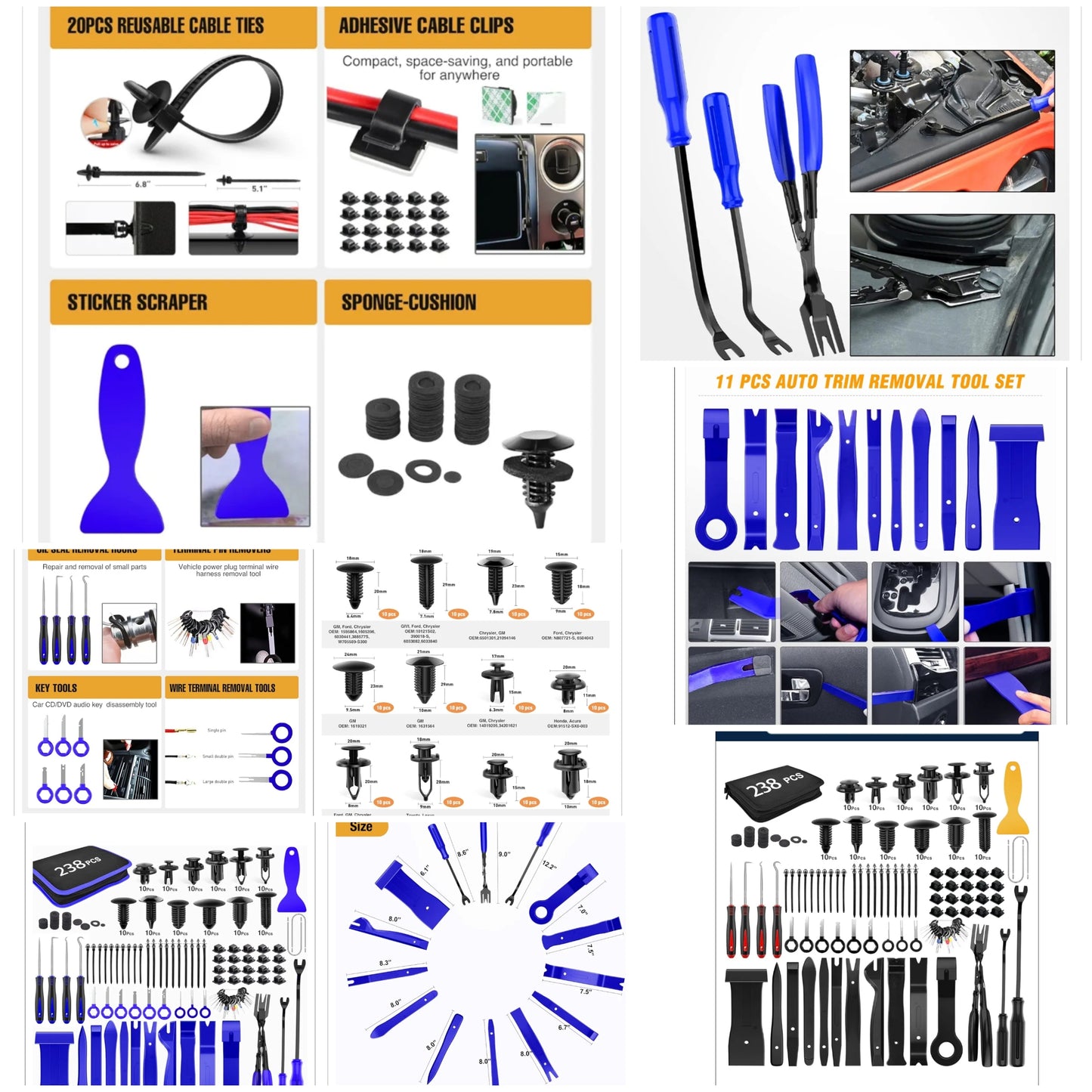 Trim Removal Tool, Auto Push Pin Bumper Retainer Clip Set Fastener Terminal Remover Tool Adhesive Cable Clips Kit Car Panel Radio Removal Auto Clip Pliers,