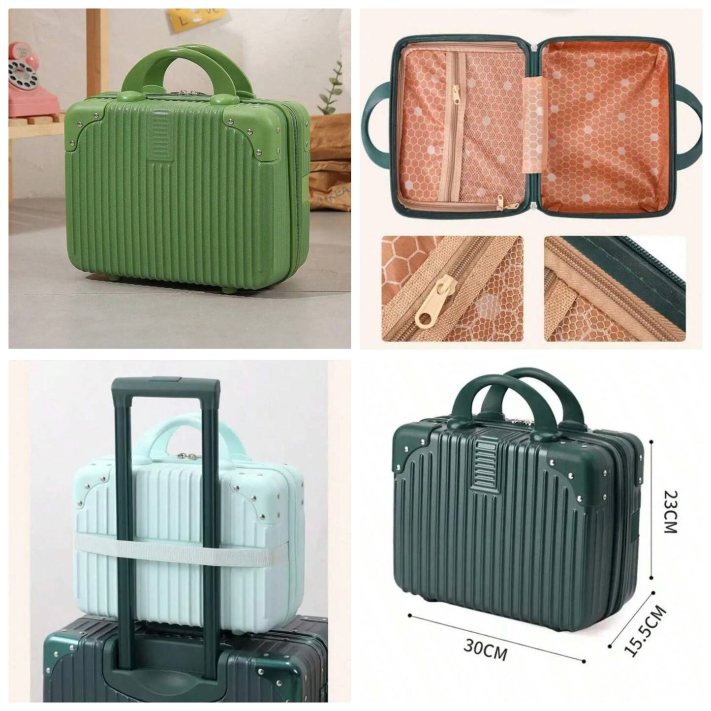 14 Inch Green Mini Travel Suitcase Cosmetic Box Hand Luggage Organizer Makeup Case Small Password Box Boarding Case COCOMONEY