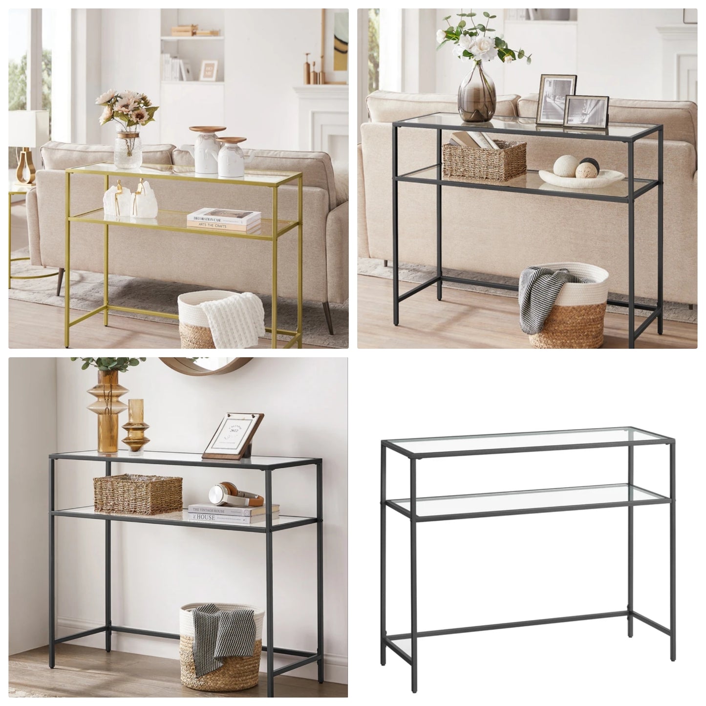 39.4 Inch Console Sofa Table, Modern Entryway Table, Tempered Glass Table, Metal Frame, 2 Shelves, Adjustable Feet, For Living Room, Hallway stainless steel 1 table