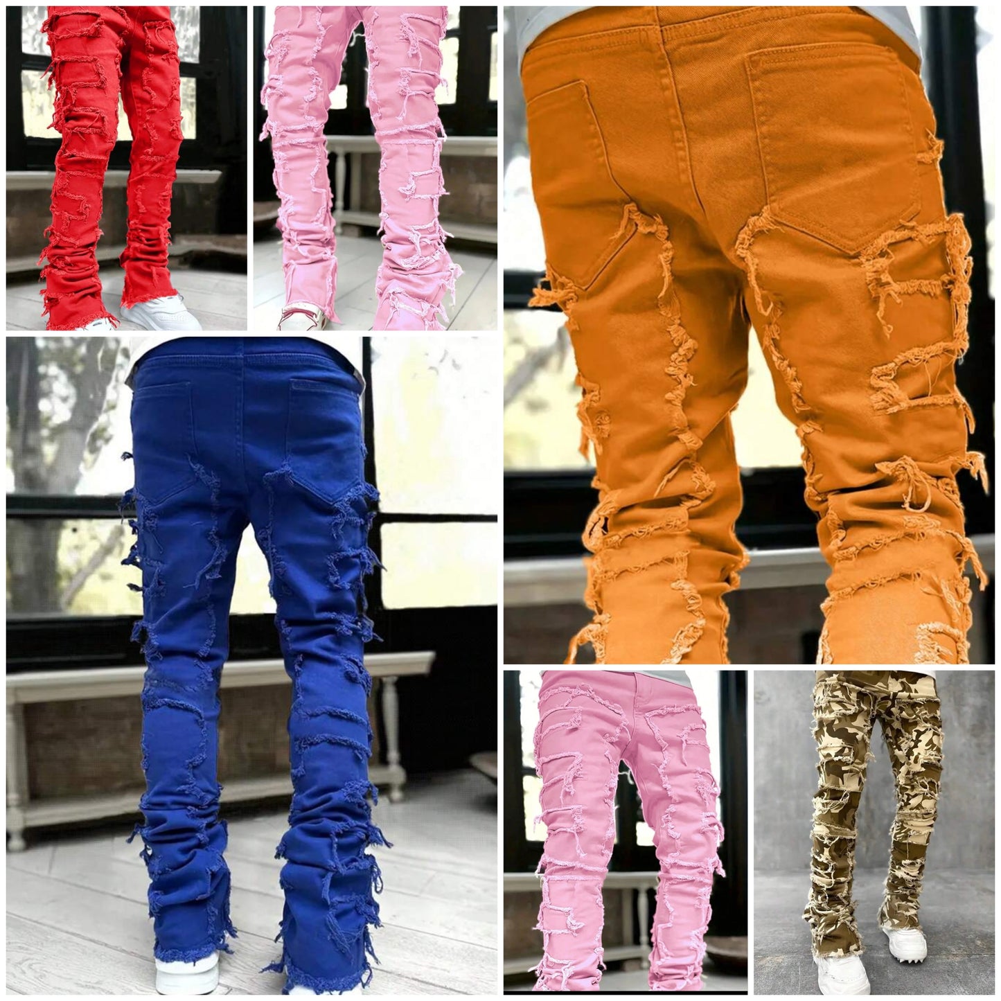 Mens Solid Raw Hem Skinny Jeans nice fit COCOMONEY