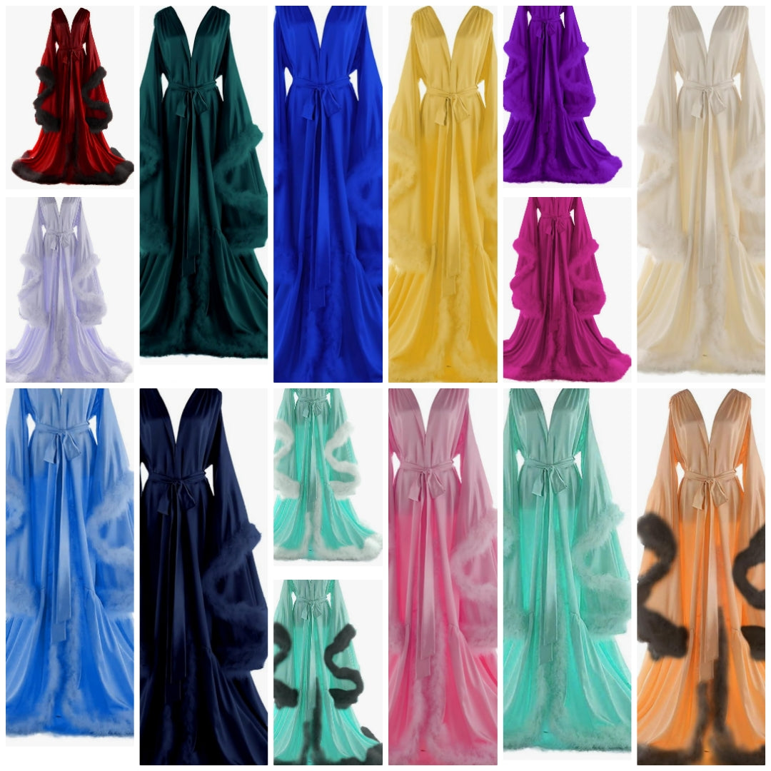 Silk Feather Bridal Robes Old Hollywood Maternity Photoshoot Nightgown Silk Bathrobe Long Lingerie Cocomoney