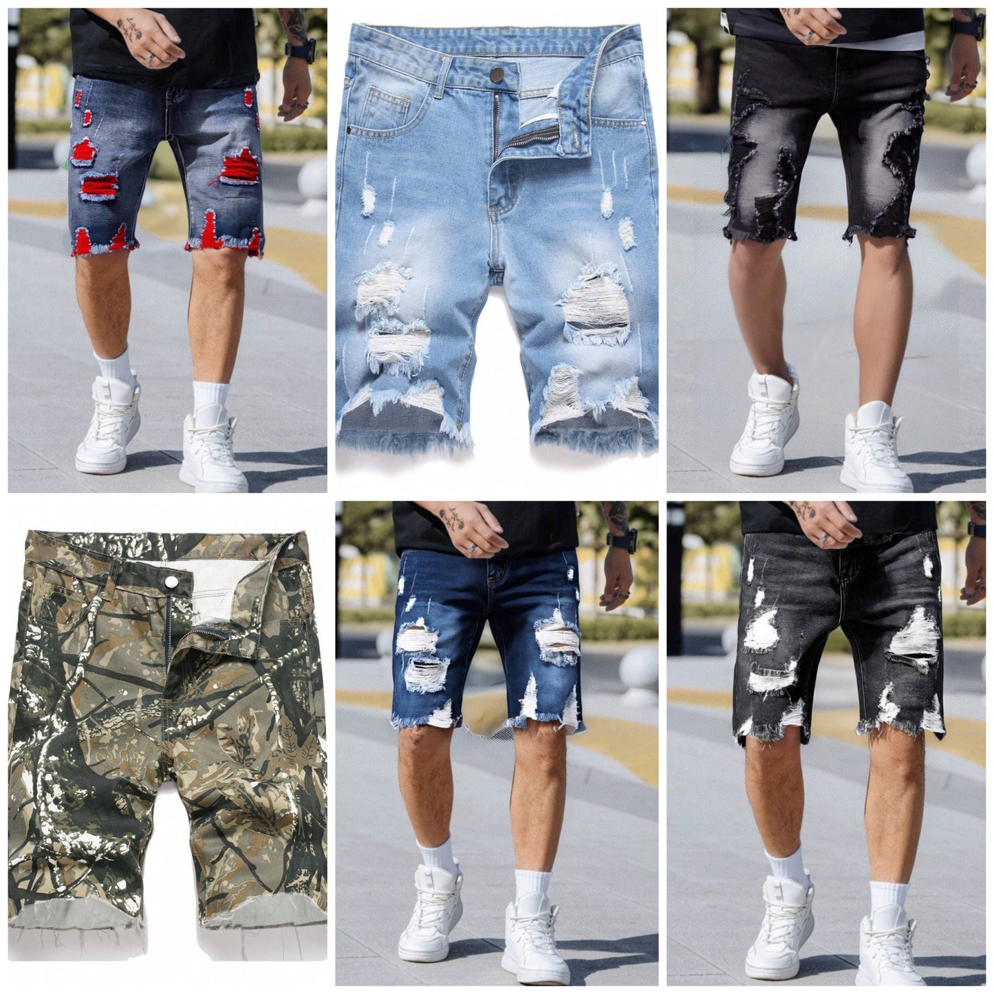 Men's Casual Distressed Frayed Hem Denim Shorts, Summer COCOMONEY