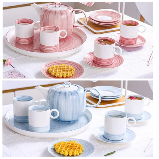 Porcelain Tea Sets Service Tea Set for Adults Coffee Cup and Saucer Set Afternoon Tea Set with Tea Tray, Teapots