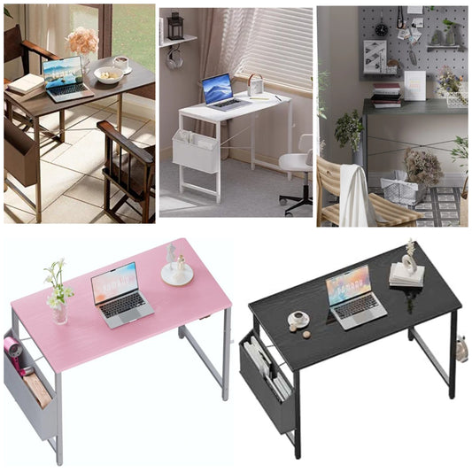 Pamray 32 Inch Computer Desk Small Spaces Desk with Storage Bag for Bedroom Writing and Home Office Work Small Study Desk Table