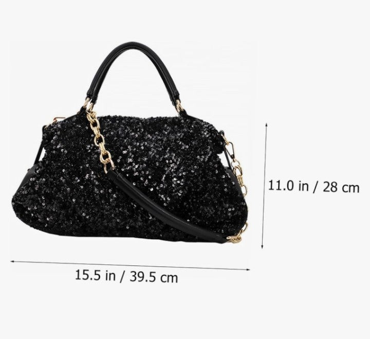 Sequin Tote Over Shoulder Bag for Women Black Tote Purse Hand Bag for Womens Woman Crossbody Bag Crossbody Bags for Women Trendy Ladies Hand Bags Sequins Miss Chic Handbag