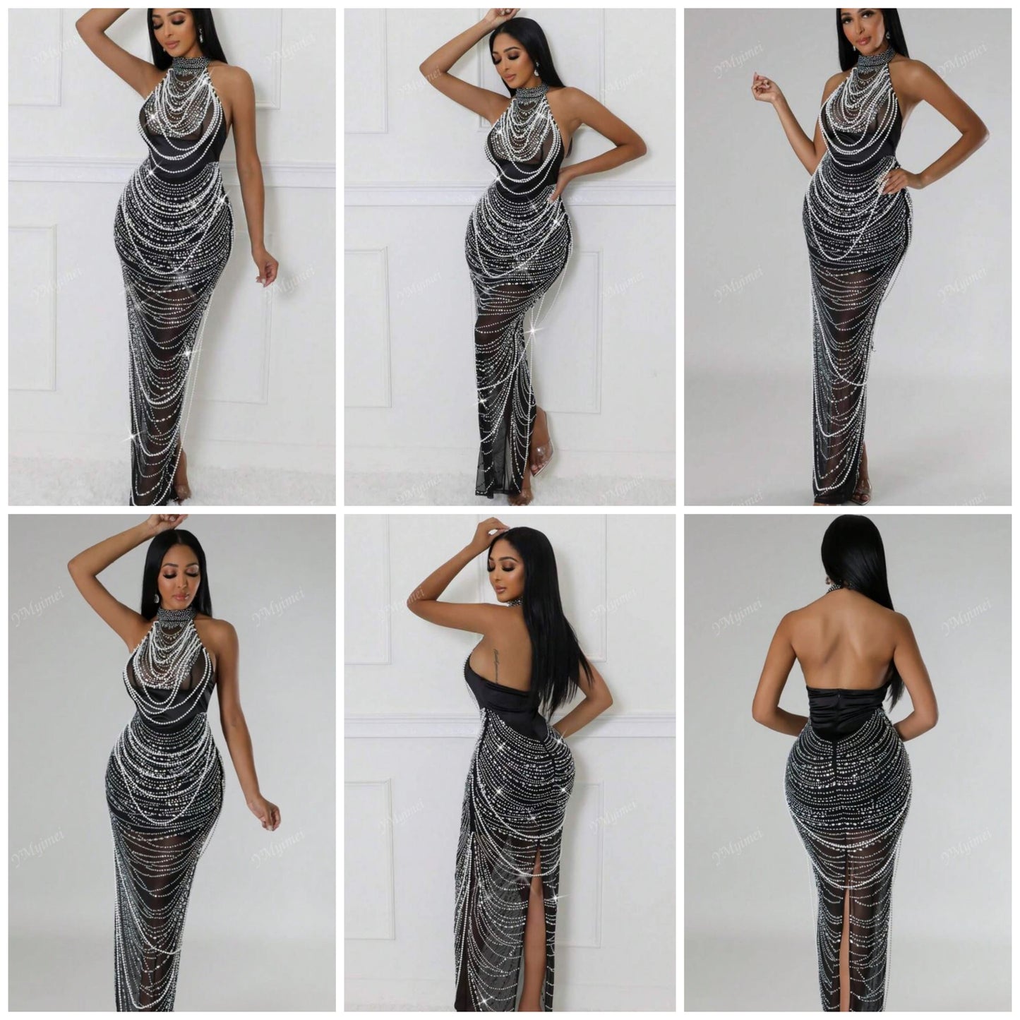 Elegant Beaded COCOMONEY Mesh Bandage Cocktail Dress For Party