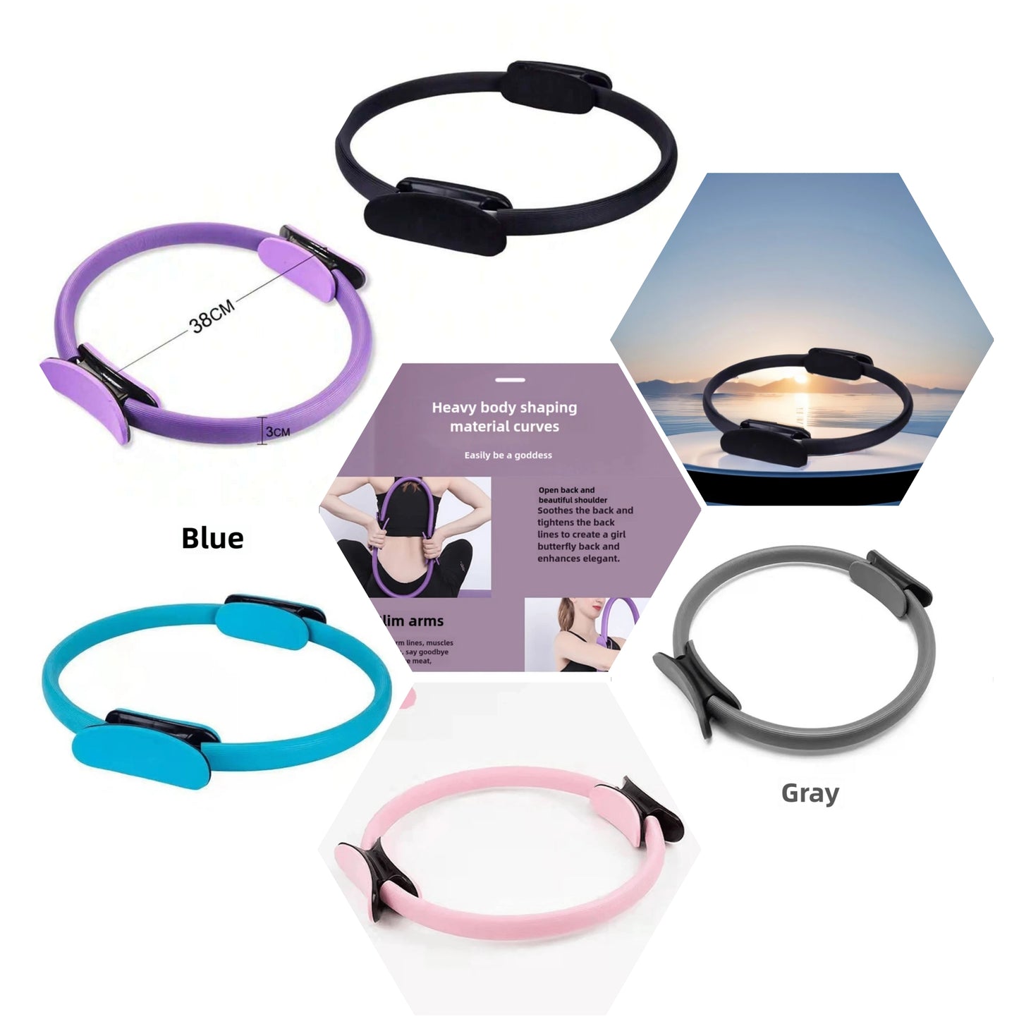 Pilates Circle Yoga Fitness Exercise Leg Beauty Magic Circle Crescent Handle Thin Waist Circle Multi Functional Leg Clamp Circle material tpa